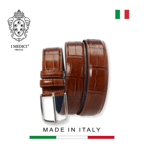 THẮT LƯNG DA THẬT CAO CẤP 1010-35 MÀU NÂU - MEDICI OF FLORENCE - SẢN XUẤT THỦ CÔNG TẠI ITALIA