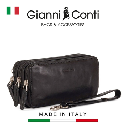 CLUTCH NAM DA THẬT MÀU ĐEN 912200-10 – GIANNI CONTI - SẢN XUẤT THỦ CÔNG TỪ ITALY