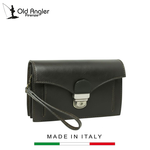 CLUTCH NAM FULL-GRAIN LEATHER MÀU ĐEN – OLD ANGLER - SẢN XUẤT THỦ CÔNG TỪ ITALY