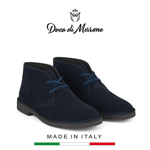 GIÀY BOOTS DA LỘN NAM (DA THẬT) MÀU XANH THAN - DUCA DI MORRONE - SẢN XUẤT TẠI ITALY
