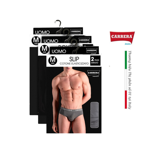 PACK 2 QUẦN SỊP ĐÙI NAM MÀU XÁM - CARRERA JEANS - NHẬP KHẨU CHÍNH NGẠCH TỪ Ý