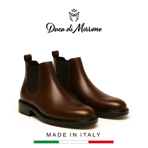 GIÀY BOOTS DA NAM (DA THẬT) MÀU NÂU - DUCA DI MORRONE - SẢN XUẤT TẠI ITALY