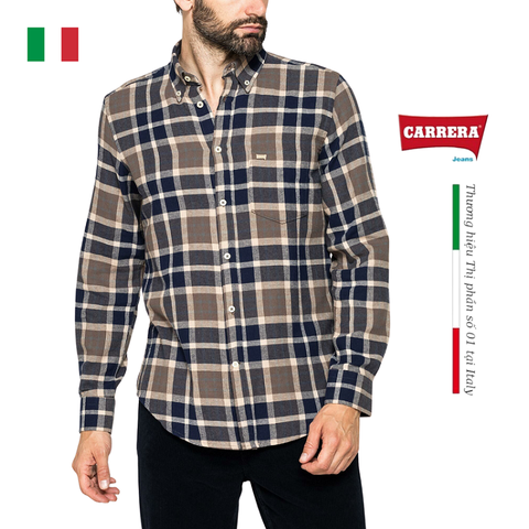 ÁO SƠ MI NAM VẢI DẠ FLANNEL COTTON 213B1220A – CARRERA JEANS - NHẬP KHẨU CHÍNH NGẠCH TỪ Ý