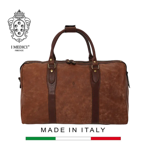 TÚI DU LỊCH DA BÊ MỀM CAO CẤP MÀU NÂU COGNAC 9277 -  MEDICI OF FLORENCE - SẢN XUẤT THỦ CÔNG TẠI ITALIA