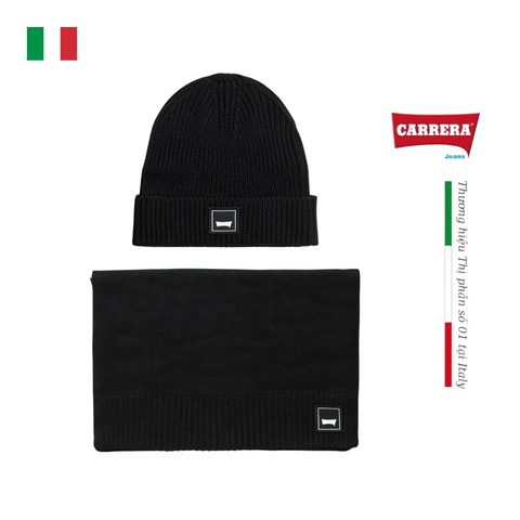SET MŨ LEN VÀ KHĂN QUÀNG CỔ MÀU ĐEN 350292R - CARRERA JEANS- NHẬP KHẨU CHÍNH NGẠCH TỪ ITALIA