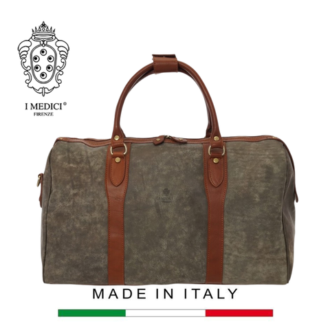 TÚI DU LỊCH DA BÊ MỀM CAO CẤP MÀU MILITARY 9277 SAND -  MEDICI OF FLORENCE - SẢN XUẤT THỦ CÔNG TẠI ITALIA