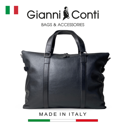 TÚI DU LỊCH DA THẬT MÀU ĐEN 4952579-10 - GIANNI CONTI - SẢN XUẤT THỦ CÔNG TỪ ITALY