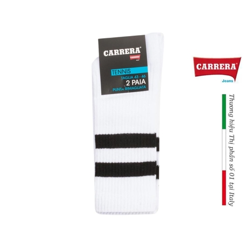PACK 2 ĐÔI TẤT THỂ THAO MÀU TRẮNG SỌC ĐEN - CARRERA JEANS - NHẬP KHẨU CHÍNH HÃNG TỪ Ý