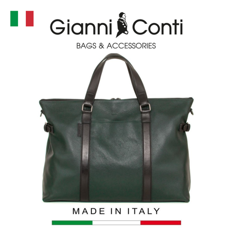 TÚI DU LỊCH DA THẬT MÀU XANH ĐẬM 4952579-61 - GIANNI CONTI - SẢN XUẤT THỦ CÔNG TỪ ITALY