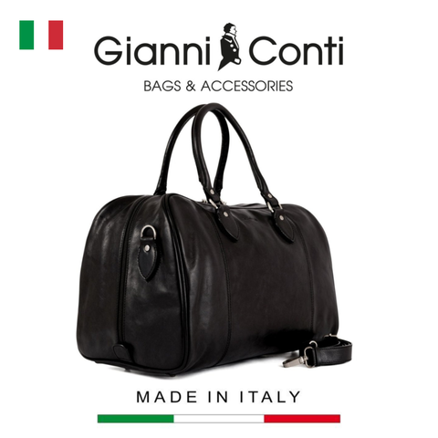 TÚI DU LỊCH DA THẬT MÀU ĐEN 912294-10 - GIANNI CONTI - SẢN XUẤT THỦ CÔNG TỪ ITALY