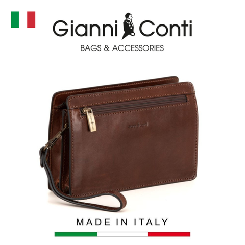CLUTCH NAM MÀU NÂU DA THẬT 9402019-20 – GIANNI CONTI - SẢN XUẤT THỦ CÔNG TẠI ITALY