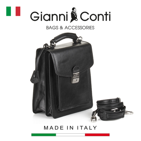 TÚI ĐEO CHÉO DA THẬT MÀU ĐEN 9402316-10 - GIANNI CONTI - SẢN XUẤT THỦ CÔNG TỪ ITALY