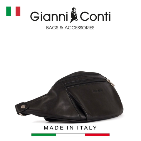 TÚI ĐEO HÔNG DA THẬT MÀU ĐEN 915055-10 - GIANNI CONTI - SẢN XUẤT THỦ CÔNG TẠI ITALY