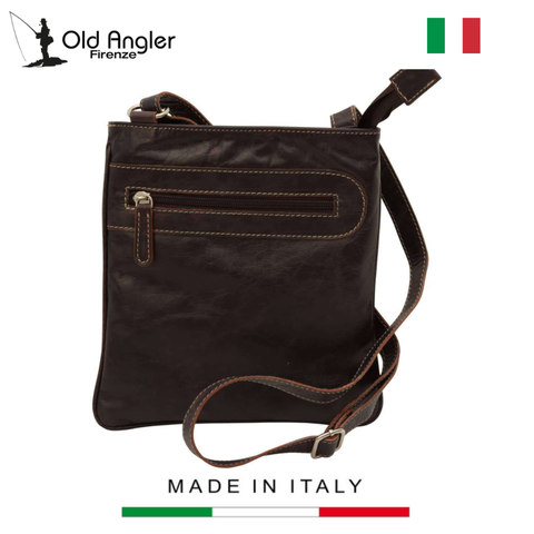 TÚI ĐEO CHÉO NAM DA THẬT MÀU NÂU ĐẬM 086161TM – OLD ANGLER - SẢN XUẤT THỦ CÔNG TỪ ITALY