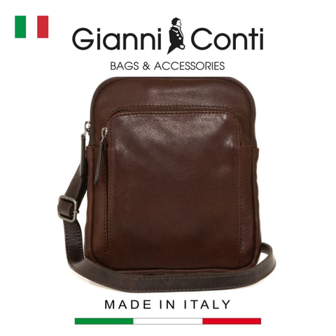 TÚI ĐEO CHÉO DA THẬT MÀU NÂU 4072571-20 - GIANNI CONTI - SẢN XUẤT THỦ CÔNG TỪ ITALY