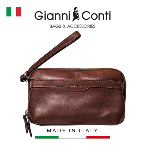 CLUTCH NAM MÀU NÂU DA THẬT 912103-28 – GIANNI CONTI - SẢN XUẤT THỦ CÔNG TẠI ITALY