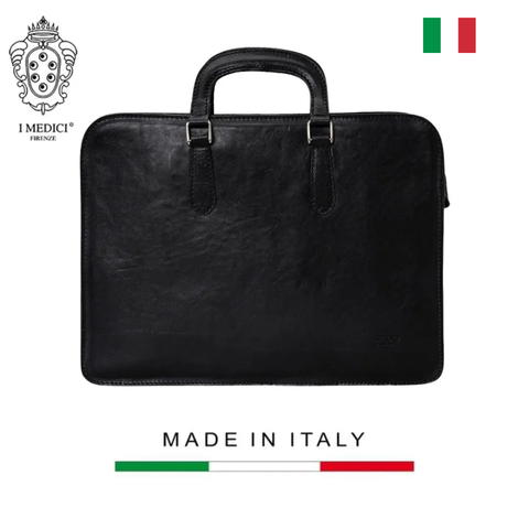 TÚI ĐỰNG LAPTOP DA VEGETABLE-TANNED CALFSKIN 81 - Black -  MEDICI OF FLORENCE - SẢN XUẤT THỦ CÔNG TẠI ITALIA
