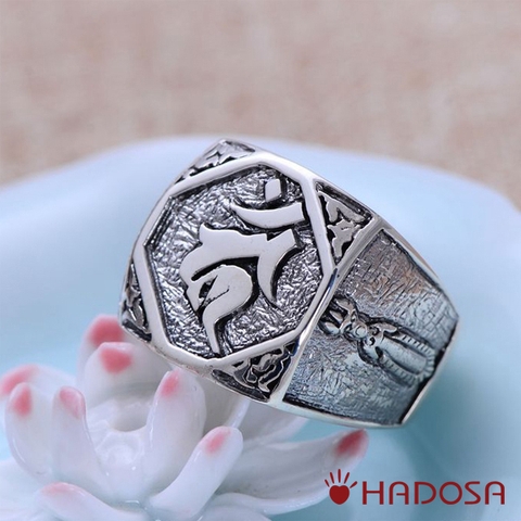 Nhẫn bạc Thái nam khắc nổi chữ Om 