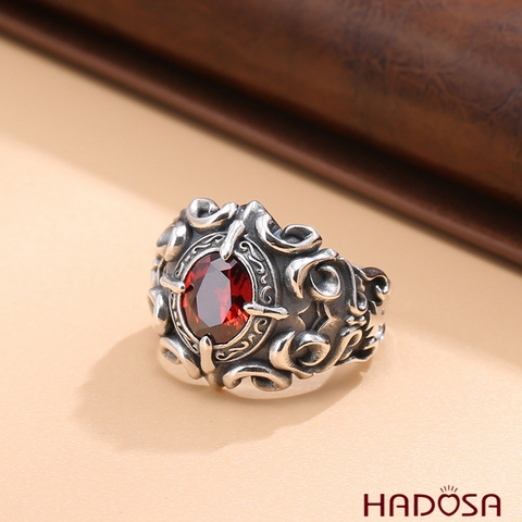 Nhẫn bạc nam đá đỏ