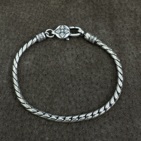 Vòng Tay Nam Bạc  Dây Thừng Xoắn Hoa Sen Bát Chánh Đạo