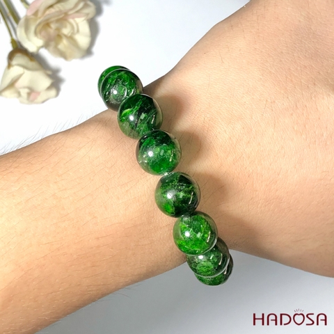 Vòng đá Diopside 13mm cao cấp chuẩn 5A Hadosa