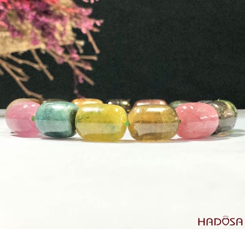 Vòng đá Tourmaline Hồng Lục Bảo mix charm bạc