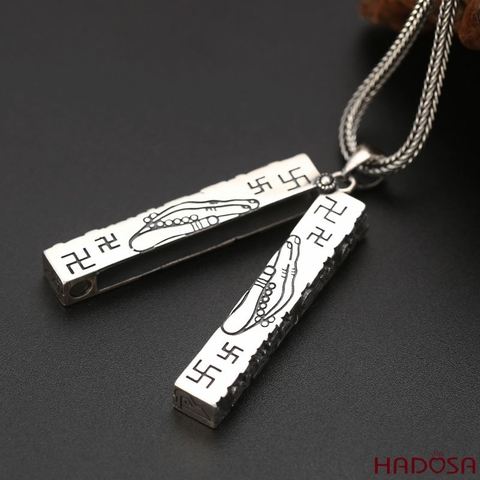 Mặt bàn tay Phật bạc Thái 58x19mm
