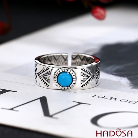 Nhẫn bạc Thái nam đẹp đá xanh