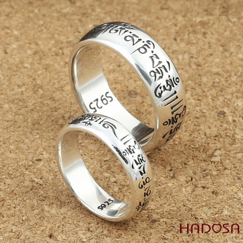Nhẫn bạc 925 khắc chú Om mani padme hum
