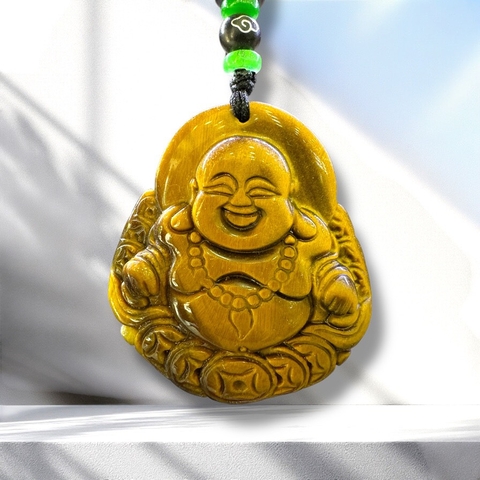 Mặt Phật Di Lặc đá Mắt hổ vàng nâu 40*45mm