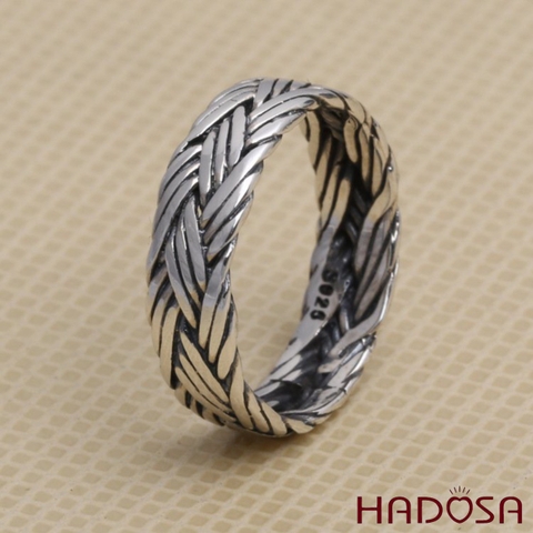 Nhẫn bạc Thái 6mm đan xoắn size 8