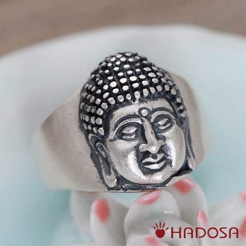 Nhẫn bạc nam Phật A Di Đà size 8 handmade Hadosa 