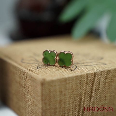 Bông tai Ngọc Bích cỏ 4 lá bạc 925