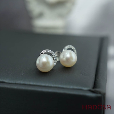 Bông tai ngọc trai 8mm bạc