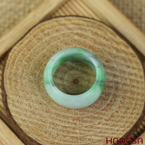Nhẫn Cẩm Thạch xanh đậu lý bản tròn ni 14 | HADOSA
