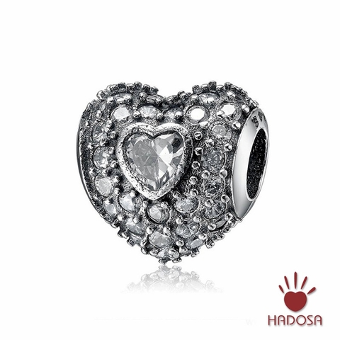 Charm trái tim đính đá bạc 925 cao cấp Hadosa