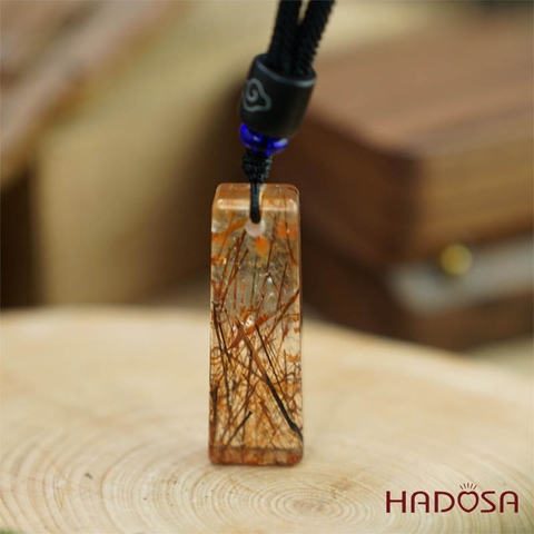 Mặt thạch anh tóc nâu đỏ hình trụ 12x36mm