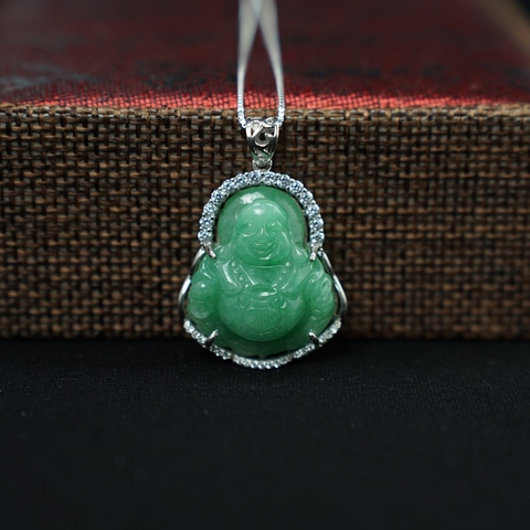 Mặt Di Lặc Cẩm Thạch trắng lí 24x26mm