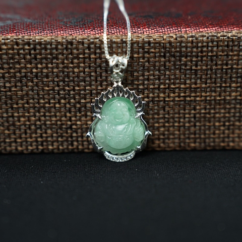 Mặt Di Lặc Cẩm Thạch xanh lí 18x23mm bạc 925