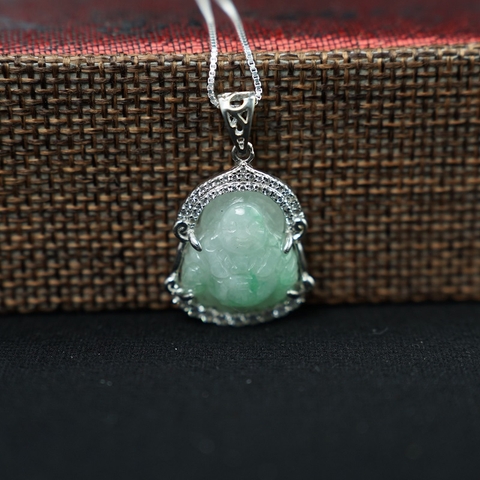 Mặt Di Lặc Cẩm Thạch xanh lí 21x24mm bạc 925