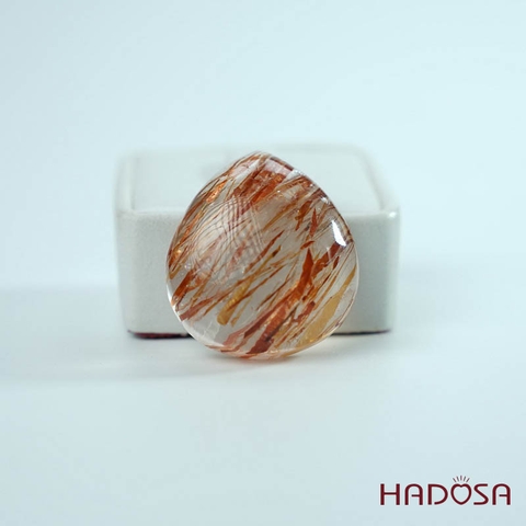 Mặt thạch anh tóc nâu đỏ giọt nước 26x28mm