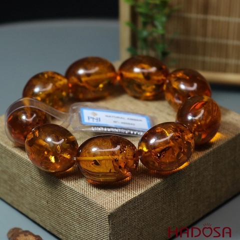 Hổ Phách Baltic cognac vàng hạt Olive 22x28mm