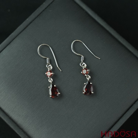 Hoa tai đá Garnet bạc 925 cao cấp