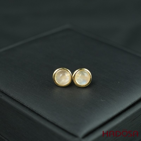 Hoa tai đá mặt trăng 7mm bạc mạ vàng