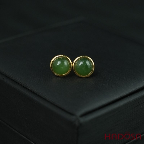 Hoa tai Ngọc Bích Canada tròn 8mm bạc mạ vàng