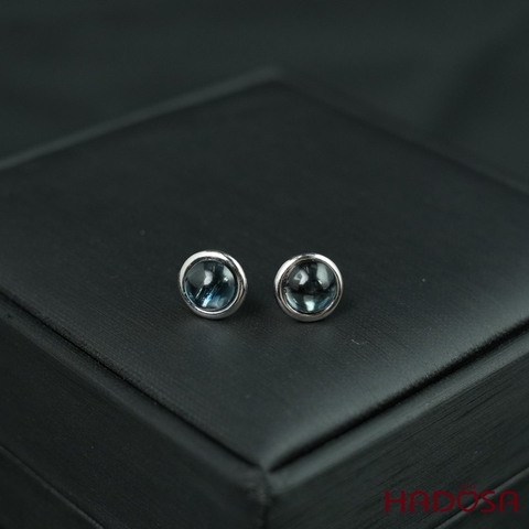 Hoa tai Topaz London cab 7mm bạc 925