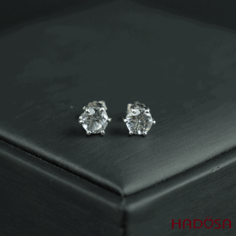 Hoa tai Topaz trắng 6mm bạc 925