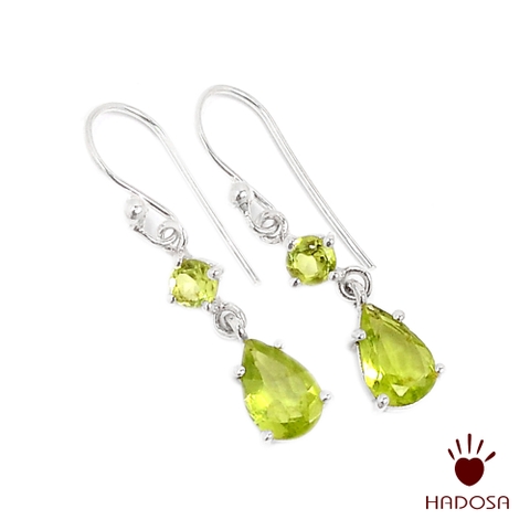 Hoa tai đá Peridot bạc 925 cao cấp Hadosa