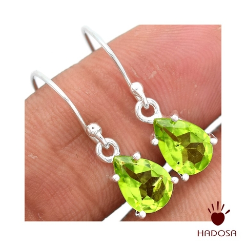  Hoa tai đá Peridot bạc 925 cao cấp Hadosa