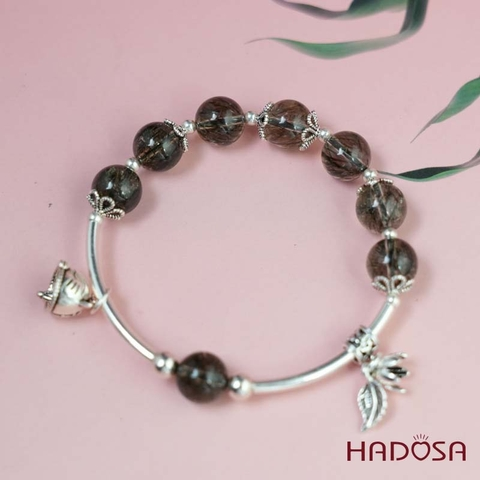 Vòng thạch anh tóc xanh 9mm mix charm bạc 925 | HADOSA